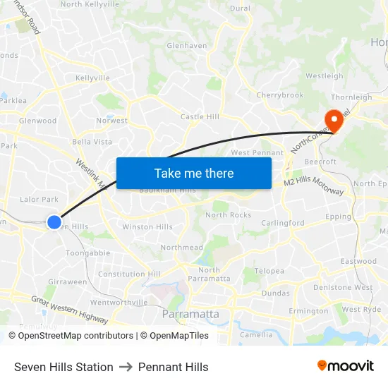 Seven Hills Station to Pennant Hills map