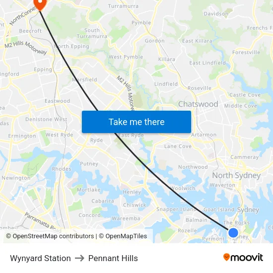Wynyard Station to Pennant Hills map