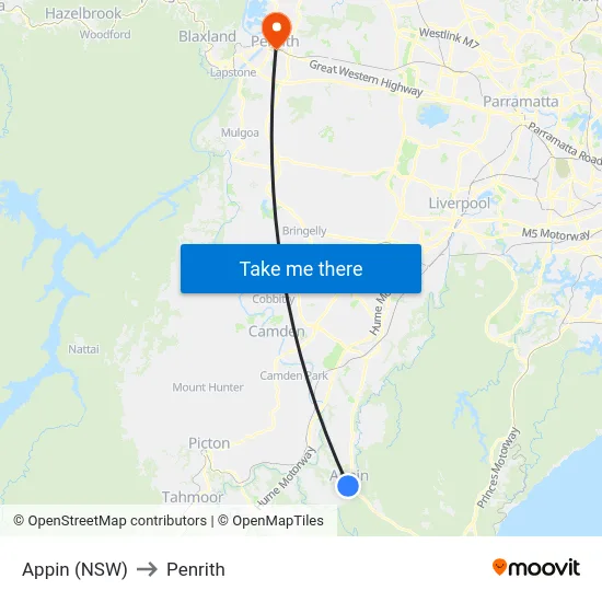Appin (NSW) to Penrith map