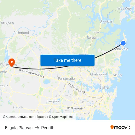 Bilgola Plateau to Penrith map