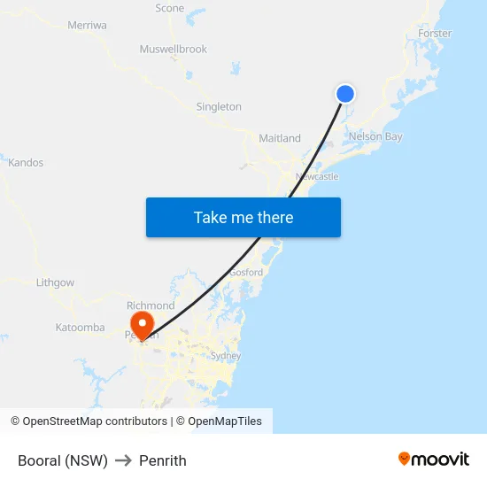 Booral (NSW) to Penrith map