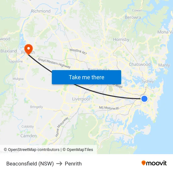 Beaconsfield (NSW) to Penrith map