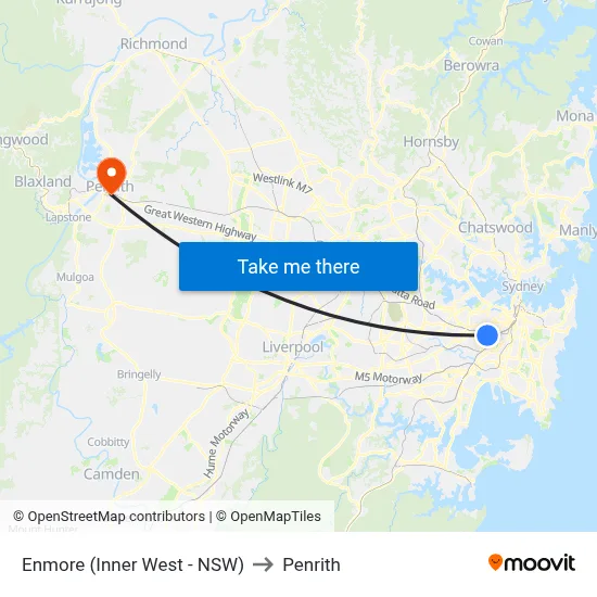 Enmore (Inner West - NSW) to Penrith map