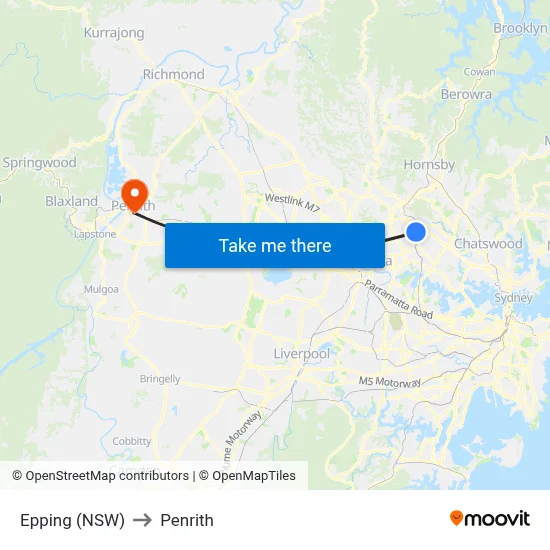 Epping (NSW) to Penrith map