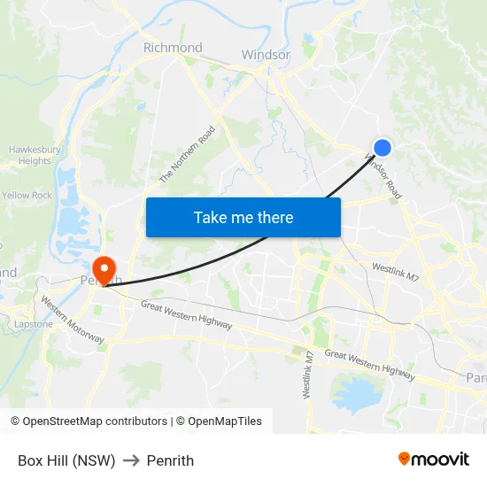 Box Hill (NSW) to Penrith map