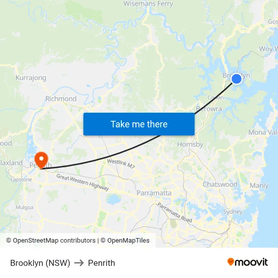 Brooklyn (NSW) to Penrith map