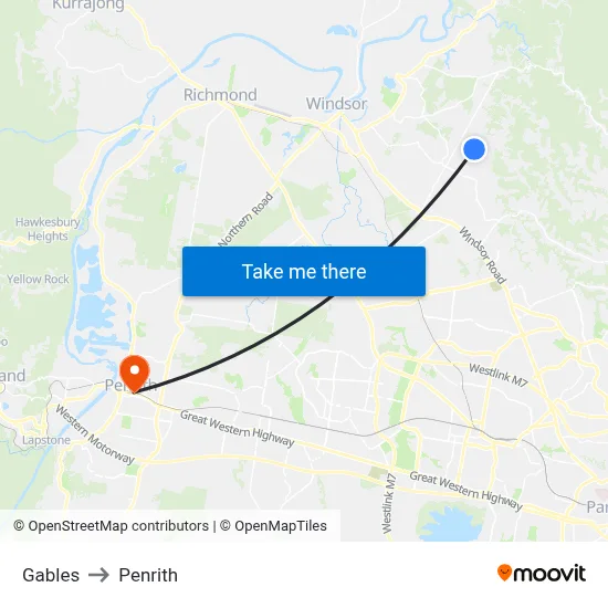 Gables to Penrith map