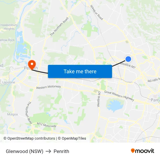 Glenwood (NSW) to Penrith map