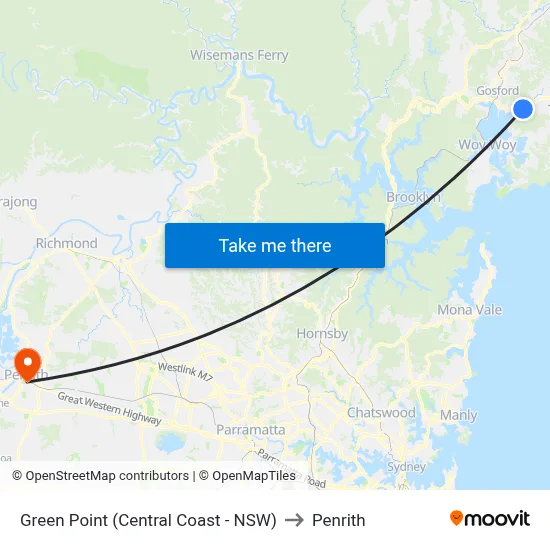 Green Point (Central Coast - NSW) to Penrith map