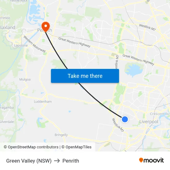 Green Valley (NSW) to Penrith map