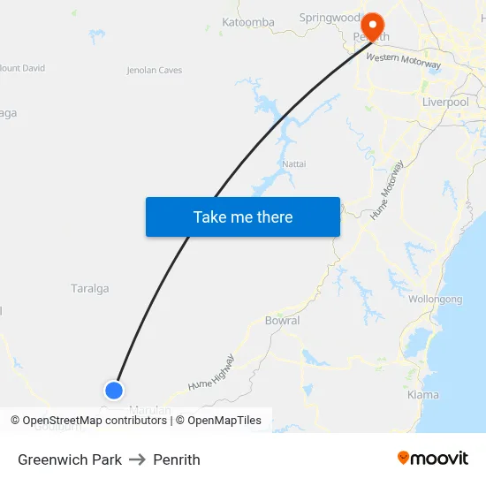 Greenwich Park to Penrith map