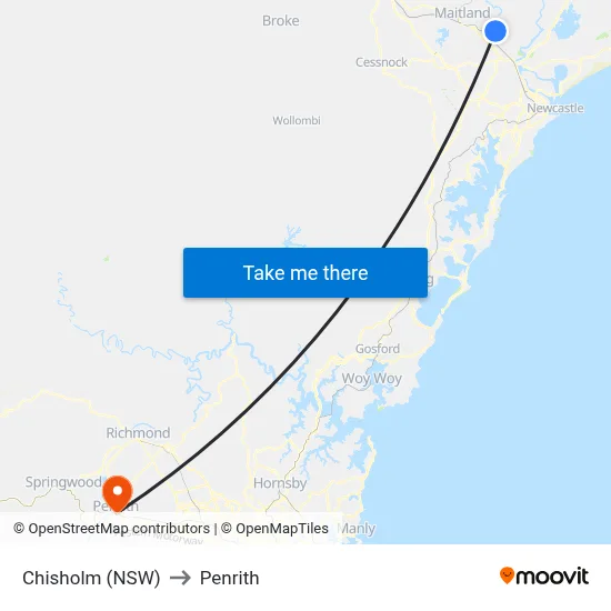 Chisholm (NSW) to Penrith map