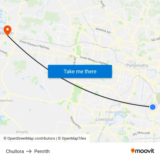 Chullora to Penrith map