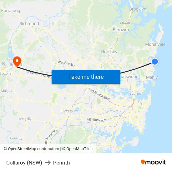 Collaroy (NSW) to Penrith map