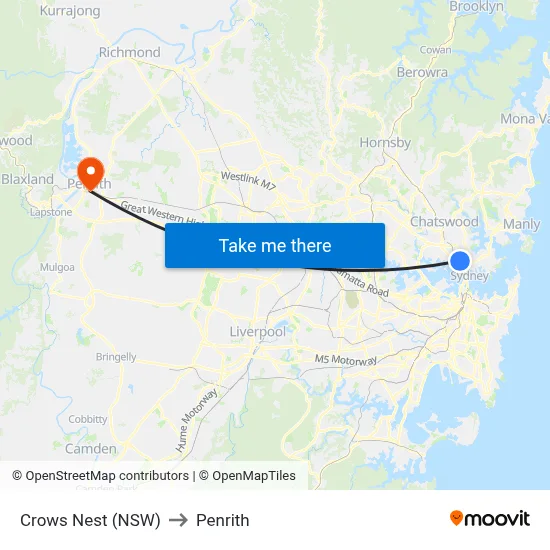 Crows Nest (NSW) to Penrith map