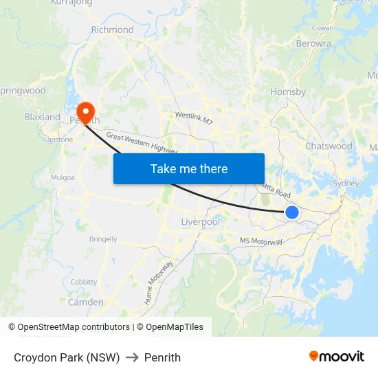 Croydon Park (NSW) to Penrith map
