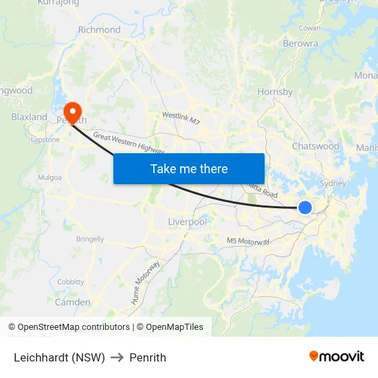 Leichhardt (NSW) to Penrith map