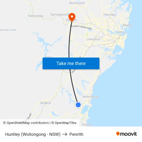 Huntley (Wollongong - NSW) to Penrith map