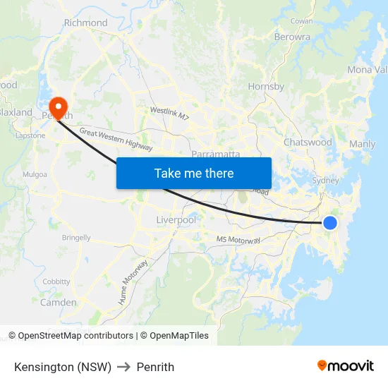 Kensington (NSW) to Penrith map