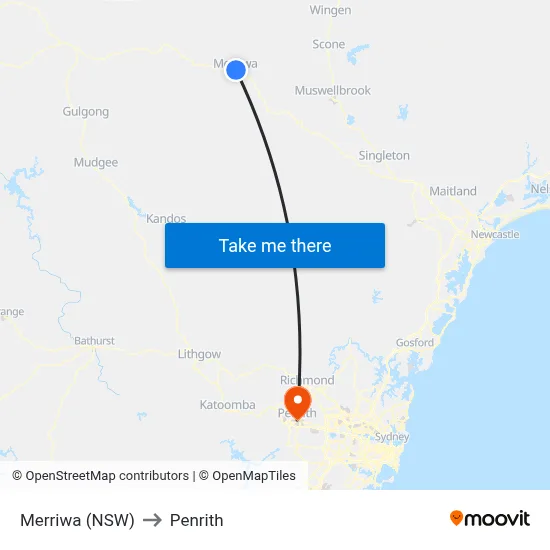 Merriwa (NSW) to Penrith map