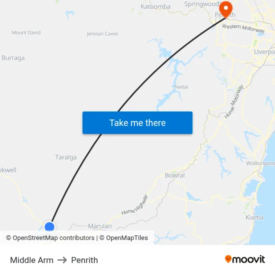 Middle Arm to Penrith map