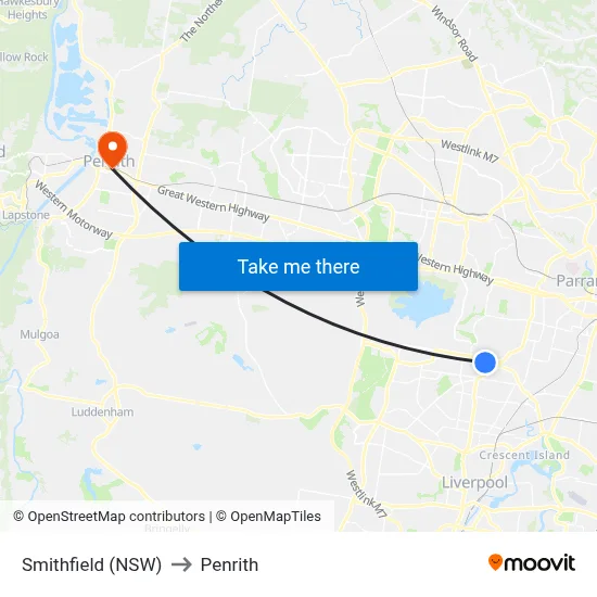 Smithfield (NSW) to Penrith map