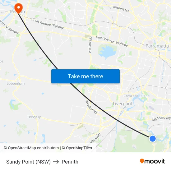Sandy Point (NSW) to Penrith map