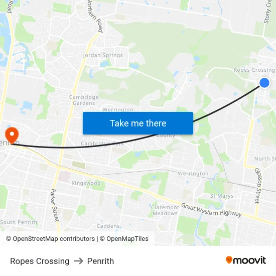 Ropes Crossing to Penrith map