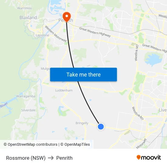 Rossmore (NSW) to Penrith map