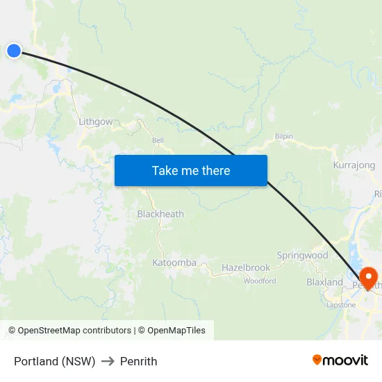 Portland (NSW) to Penrith map