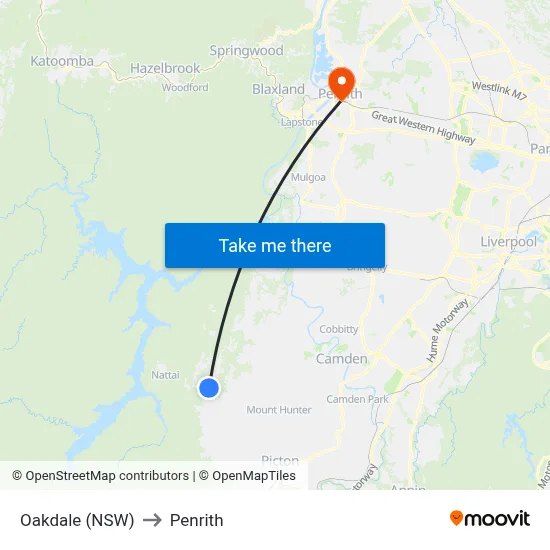 Oakdale (NSW) to Penrith map