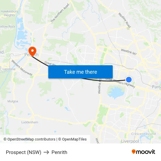 Prospect (NSW) to Penrith map