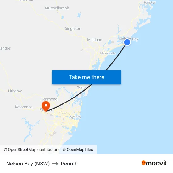 Nelson Bay (NSW) to Penrith map