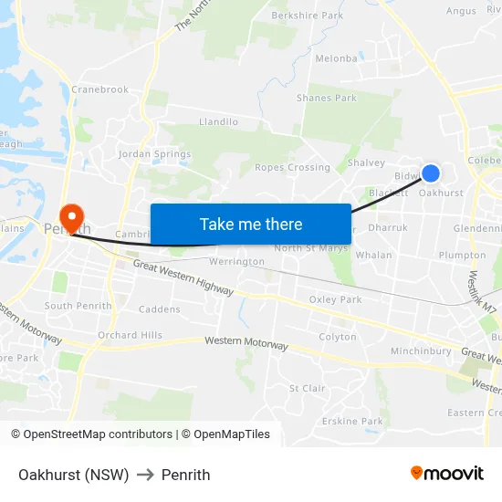 Oakhurst (NSW) to Penrith map