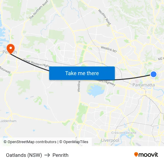 Oatlands (NSW) to Penrith map