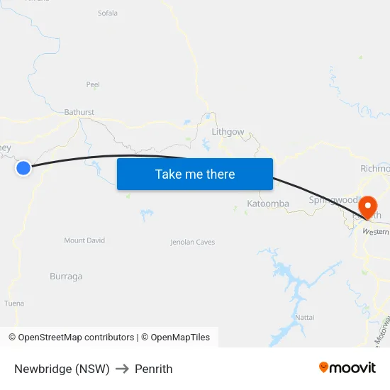 Newbridge (NSW) to Penrith map