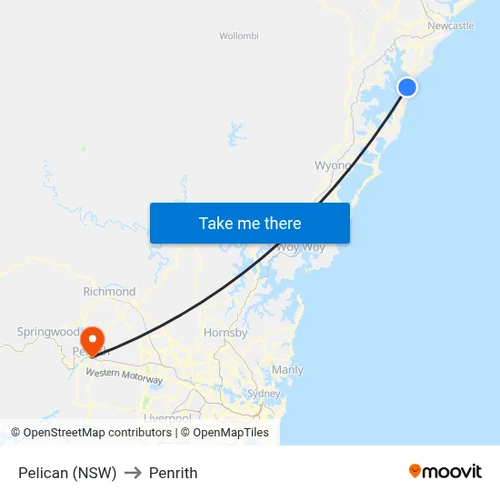 Pelican (NSW) to Penrith map