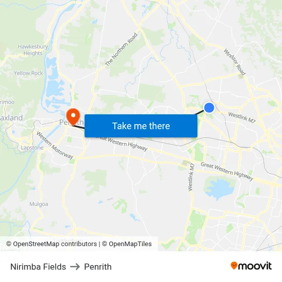 Nirimba Fields to Penrith map