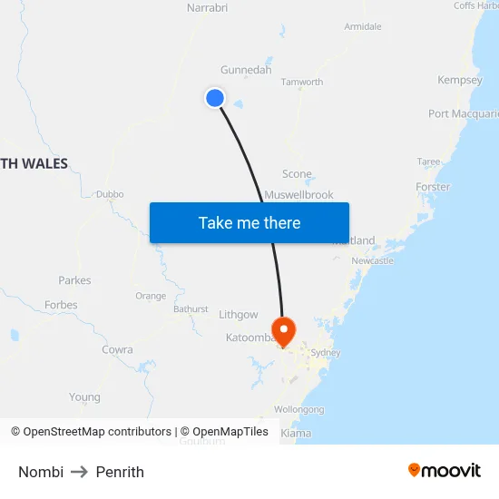 Nombi to Penrith map