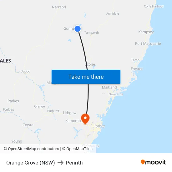 Orange Grove (NSW) to Penrith map