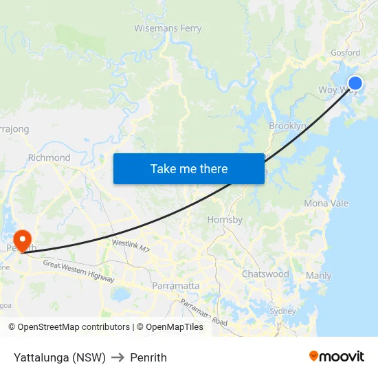 Yattalunga (NSW) to Penrith map