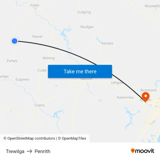 Trewilga to Penrith map