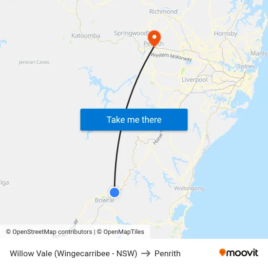 Willow Vale (Wingecarribee - NSW) to Penrith map