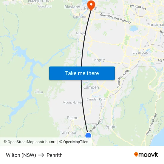 Wilton (NSW) to Penrith map
