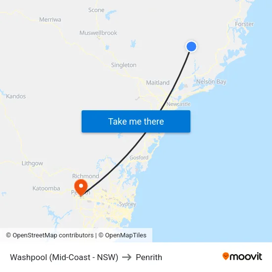 Washpool (Mid-Coast - NSW) to Penrith map