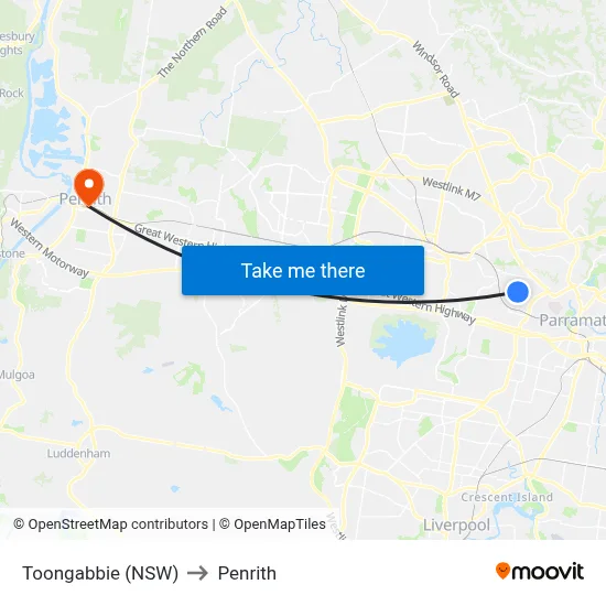 Toongabbie (NSW) to Penrith map