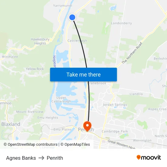Agnes Banks to Penrith map