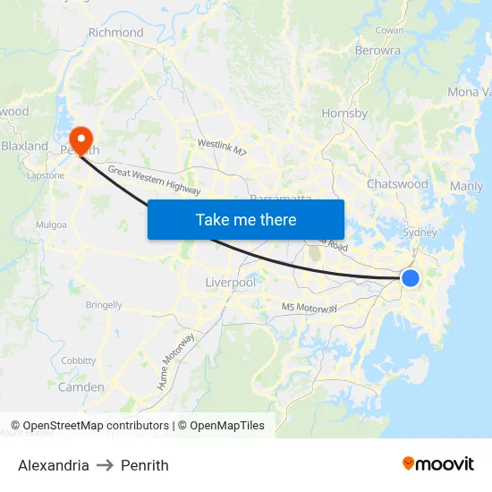 Alexandria to Penrith map