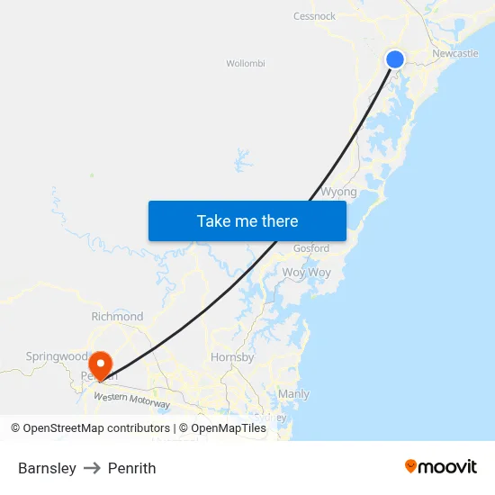Barnsley to Penrith map