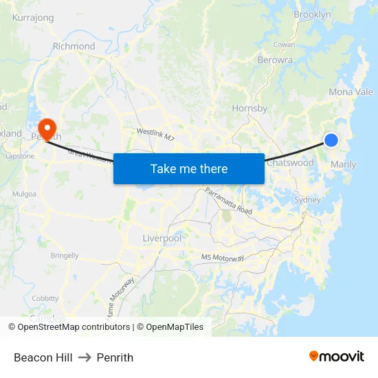 Beacon Hill to Penrith map